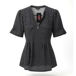 Cocomo Plus Size 3X Black White Geo Print Pintuck Short Sleeve Top